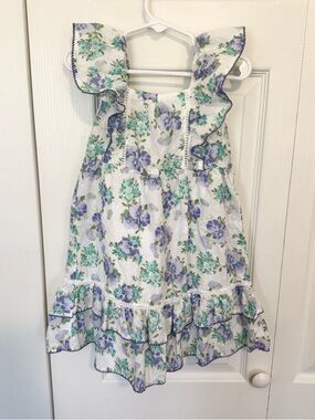 Janie and Jack Purple & Teal Floral Ruffle Dress sz 5